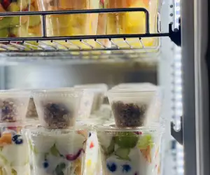 Fresh Fruit Salad + Fruit Parfaits in our Grab & Go Fridge 
