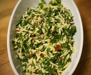 Homemade Orzo Salad (Orzo, Sun-Dried Tomato, Spinach, Red Onion & Feta Cheese)